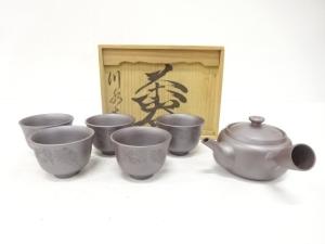 常滑焼　川水造　松彫　茶器揃